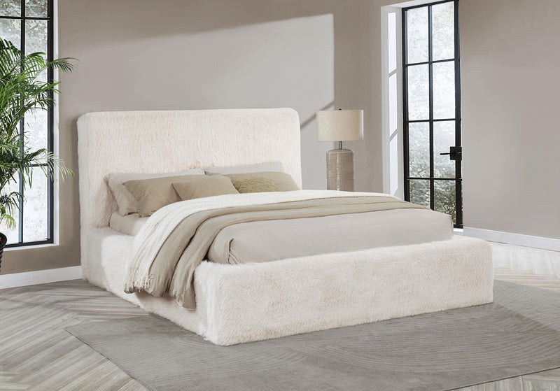 Rebecca Faux Fur Upholstered Eastern King Bed Cream - 306141KE