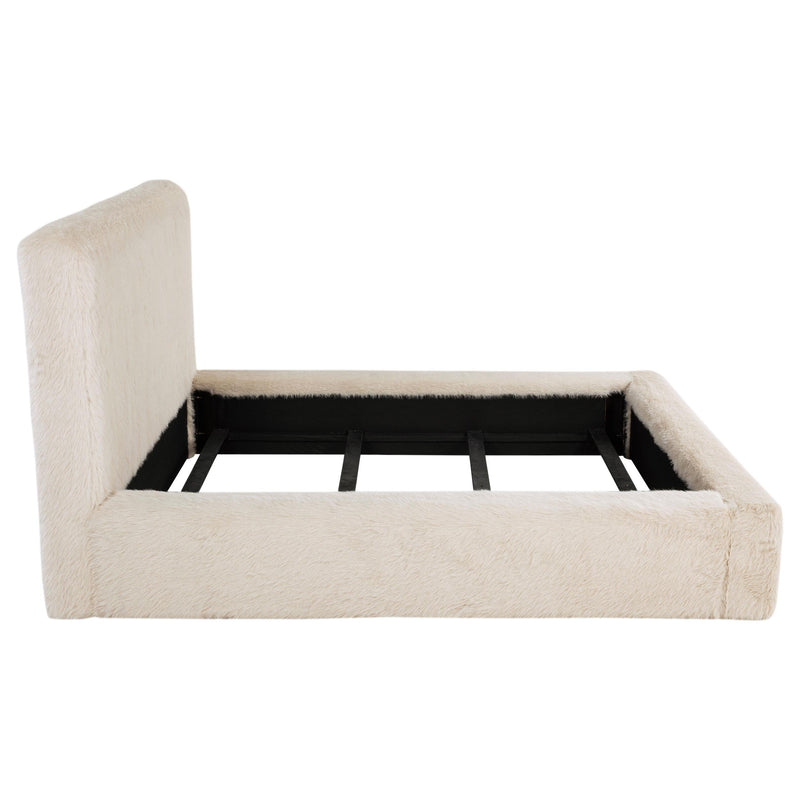 Rebecca Faux Fur Upholstered Eastern King Bed Cream - 306141KE