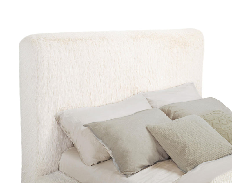 Rebecca Faux Fur Upholstered Eastern King Bed Cream - 306141KE