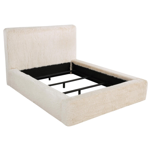 Rebecca Faux Fur Upholstered Queen Bed Cream - 306141Q