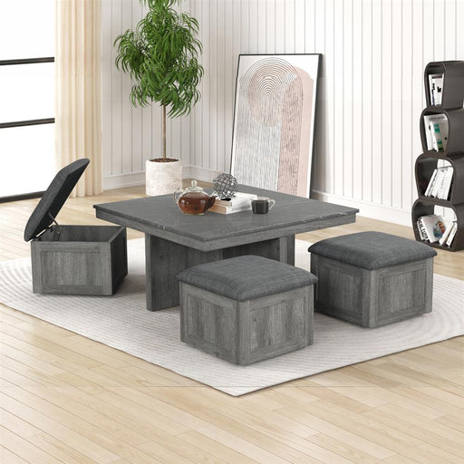 Reef – Gray 5PC Coffee Table Set. Includes 4 Cushioned Storage Ottomans - T144-C-Table