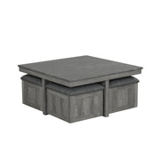 Reef – Gray 5PC Coffee Table Set. Includes 4 Cushioned Storage Ottomans - T144-C-Table