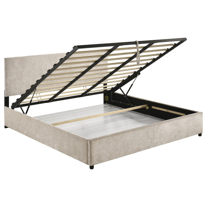 Reeves Upholstered Eastern King Lift-Top Storage Platform Bed Beige - 315918BGEKE