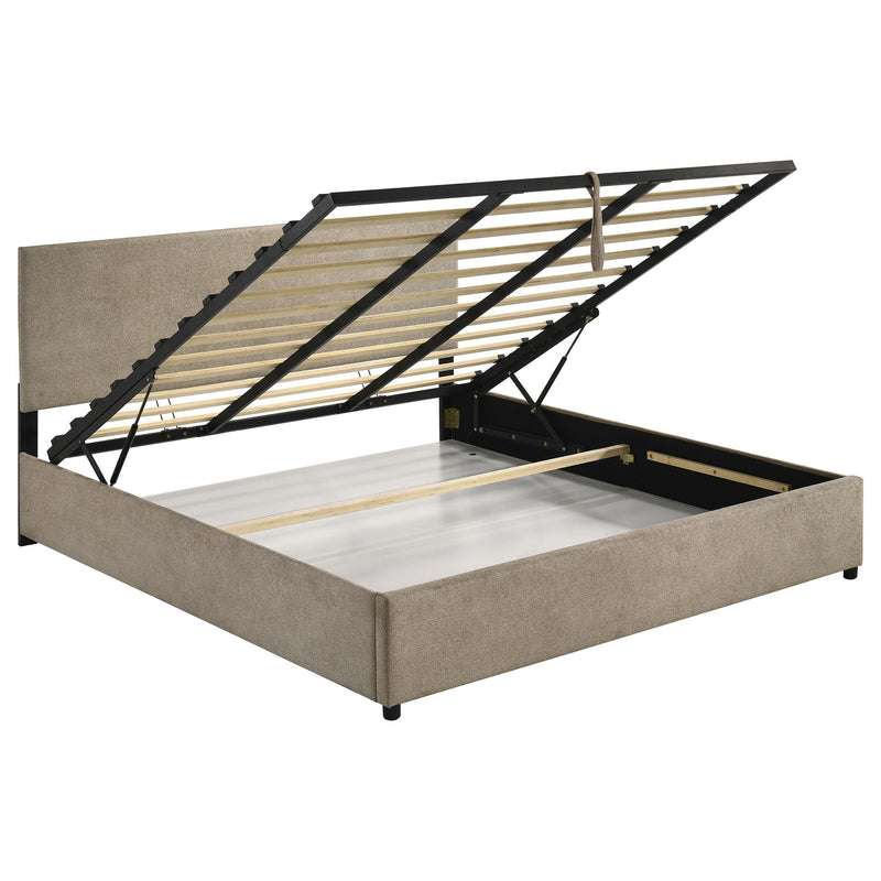 Reeves Upholstered Eastern King Lift-Top Storage Platform Bed Tan - 315918TANKE