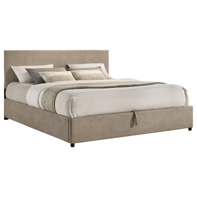 Reeves Upholstered Eastern King Lift-Top Storage Platform Bed Tan - 315918TANKE