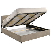 Reeves Upholstered Eastern King Lift-Top Storage Platform Bed Tan - 315918TANKE