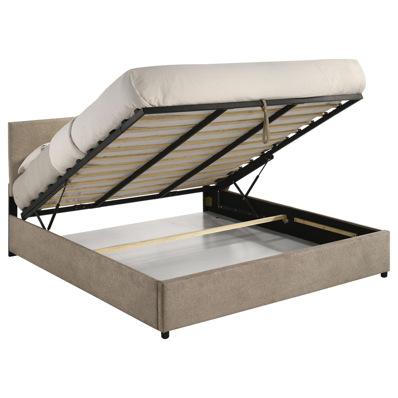 Reeves Upholstered Eastern King Lift-Top Storage Platform Bed Tan - 315918TANKE