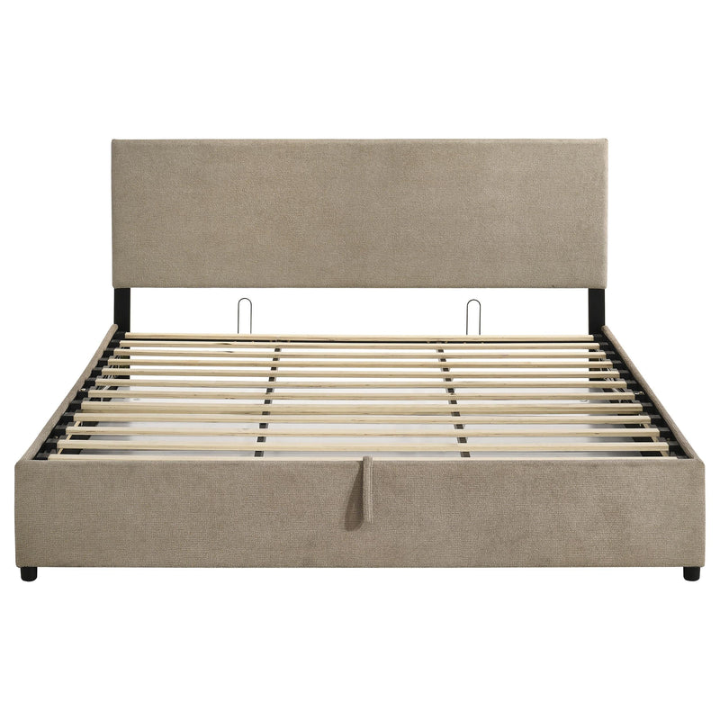 Reeves Upholstered Eastern King Lift-Top Storage Platform Bed Tan - 315918TANKE