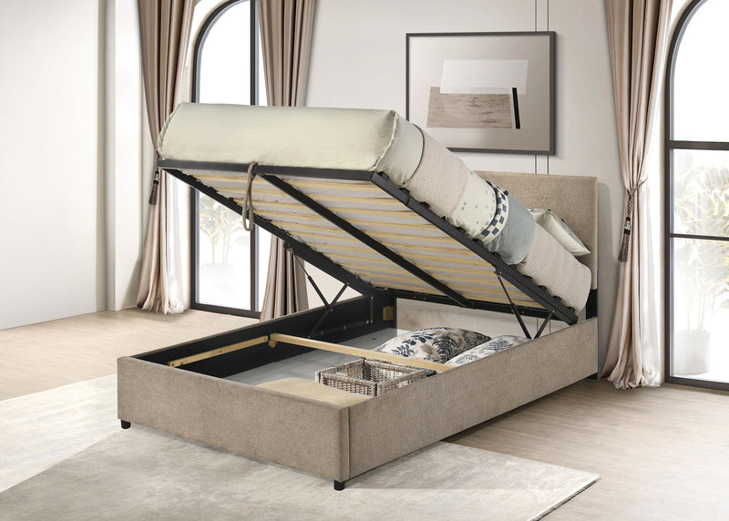 Reeves Upholstered Full Lift-Top Storage Platform Bed Tan - 315918TANF
