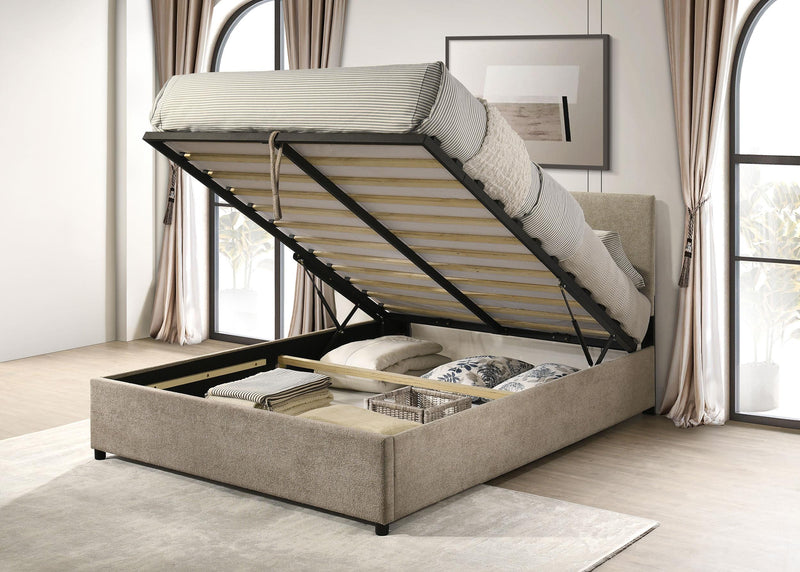 Reeves Upholstered Queen Lift-Top Storage Platform Bed Tan - 315918TANQ