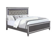 Refino Gray King LED Upholstered Panel Bed - Lara FurnitureKing Bed