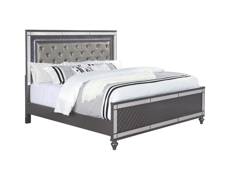 Refino Gray King LED Upholstered Panel Bed - Lara FurnitureKing Bed