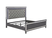 Refino Gray King LED Upholstered Panel Bed - Lara FurnitureKing Bed