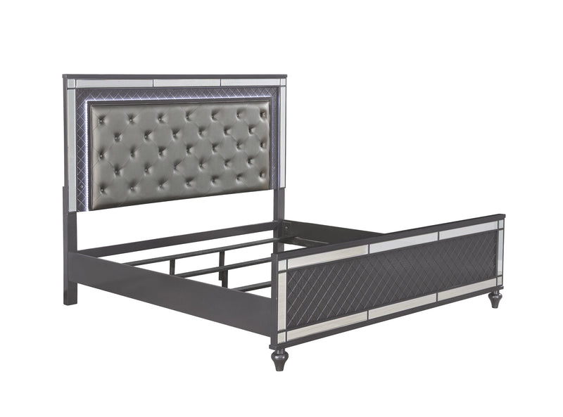 Refino Gray King LED Upholstered Panel Bed - Lara FurnitureKing Bed