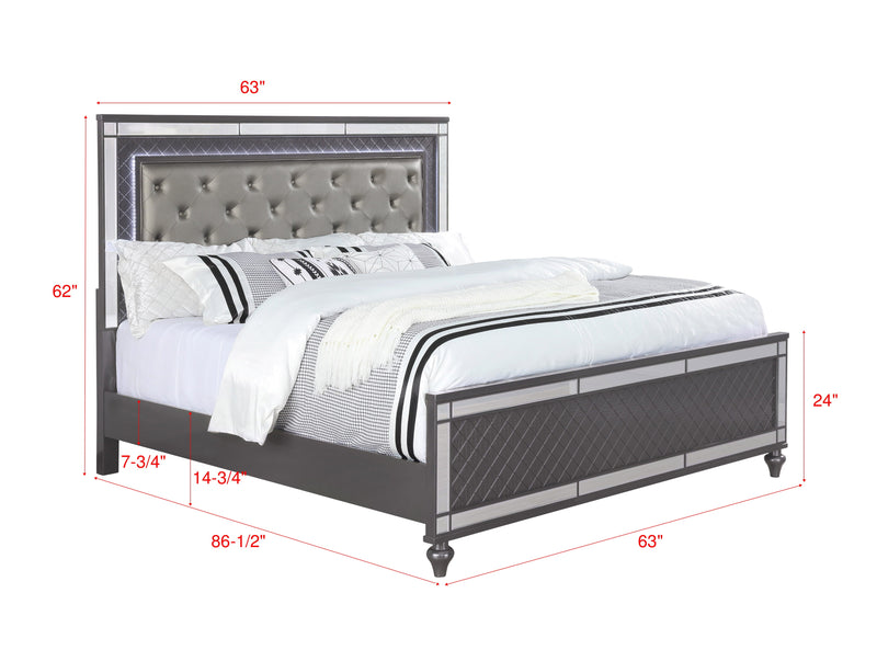 Refino Gray Queen LED Upholstered Panel Bed - Lara FurnitureQueen Bed