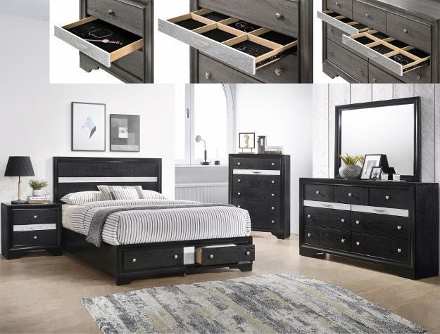 Regata Black Queen Head/Footboard Bk/Sil - B4670-Q-HBFB