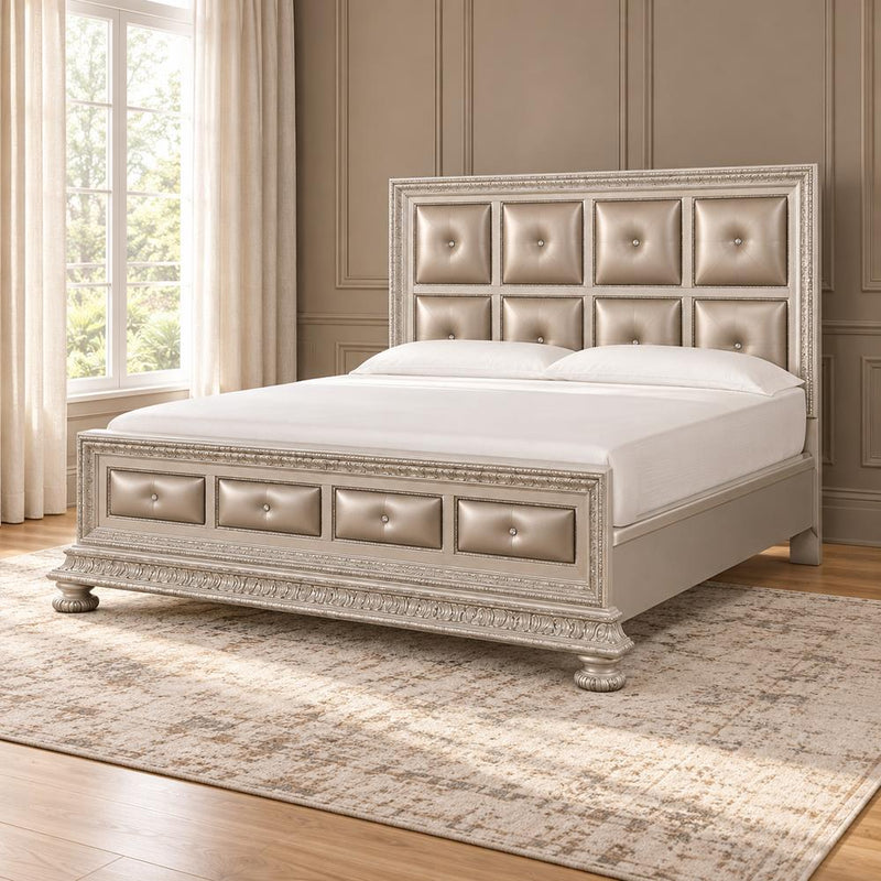 Regency - Cream Panel Queen Bed with Upholstered Headboard and Footboard Details - B346-Q-Bed