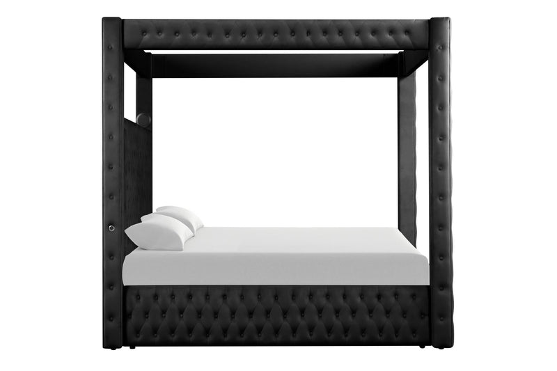Remi - Black Upholstered Queen Bed with Bluetooth Speaker & USB Charger - B174-Q-Bed