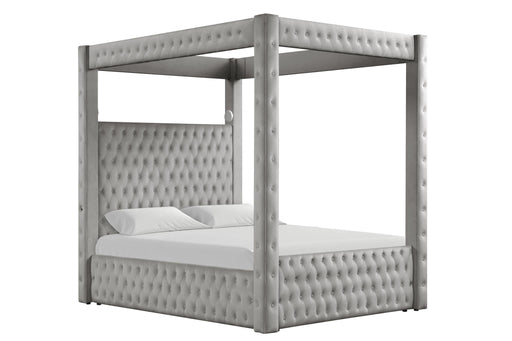 Remi - Gray Upholstered King Bed with Bluetooth Speaker & USB Charger - B175-K-Bed