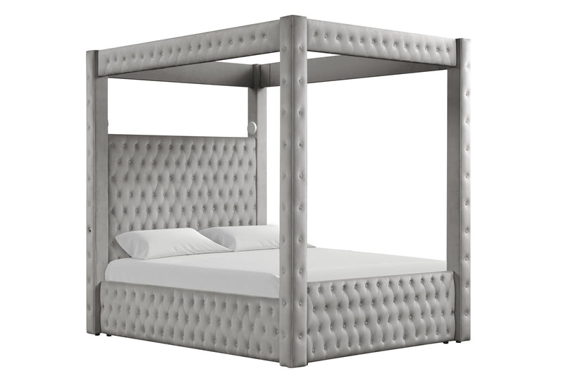 Remi - Gray Upholstered Queen Bed with Bluetooth Speaker & USB Charger - B175-Q-Bed