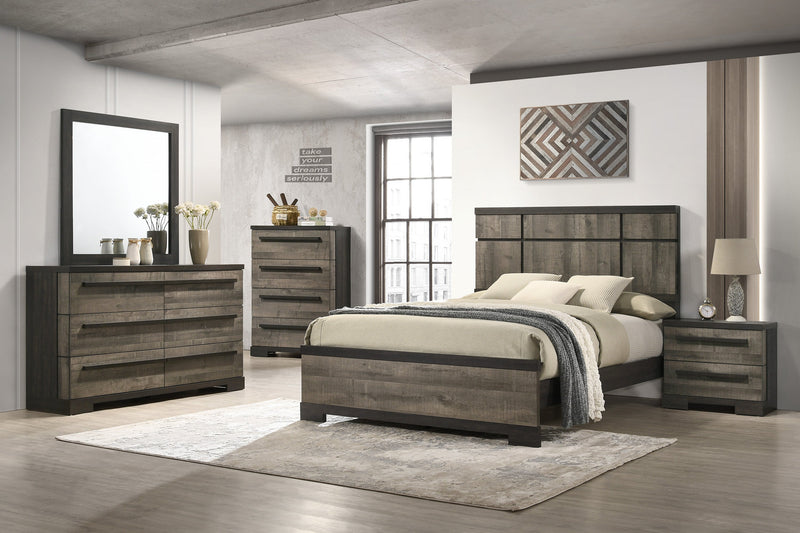 Remington Brown/Gray King Panel Bed - Lara FurnitureKing Bed
