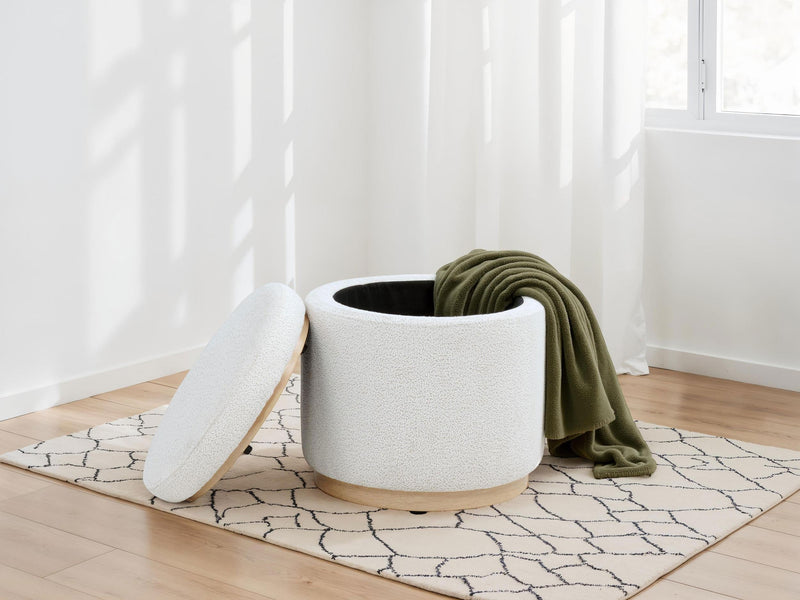 Remuda Boucle Upholstered Round Storage Ottoman Ivory - 915423