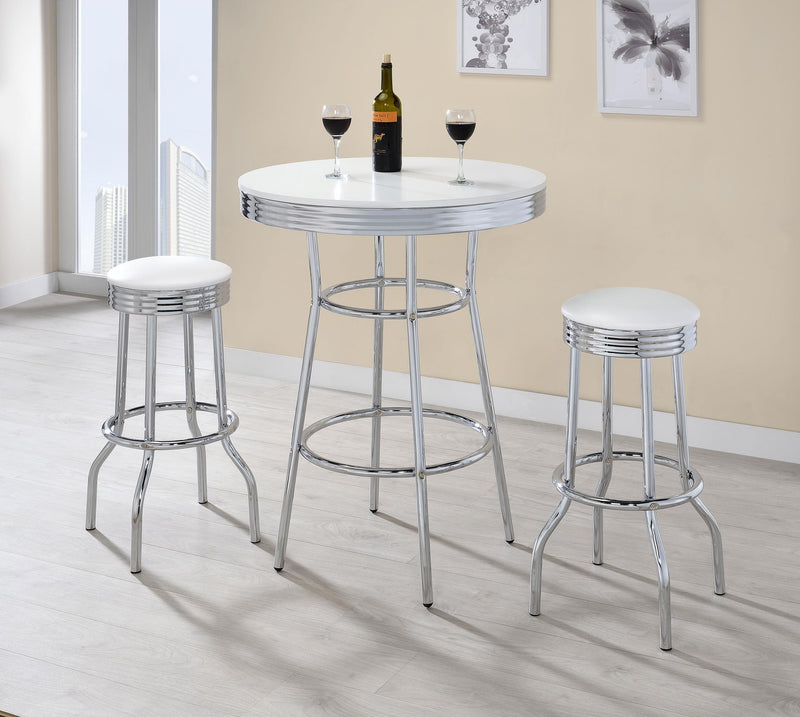 Retro 3-piece Round 1950s Bistro Pub Bar Table Set White - 2300-S3