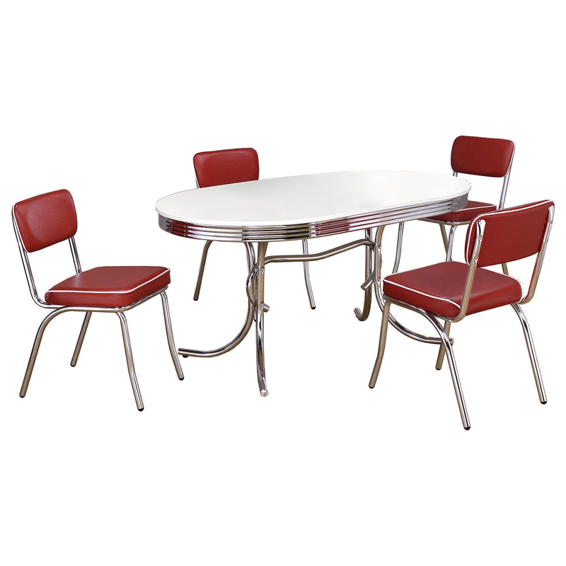 Retro 5-piece Oval Dining Table Set White and Red - 2065-S5R