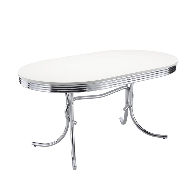 Retro Oval 60-inch Wood Top Dining Table White and Chrome - 2065