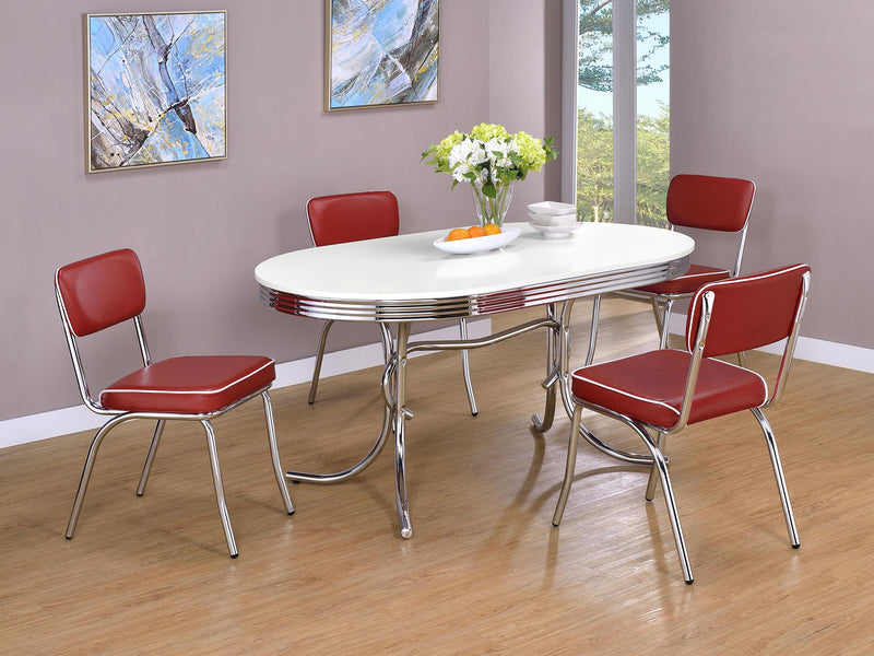 Retro Oval 60-inch Wood Top Dining Table White and Chrome - 2065