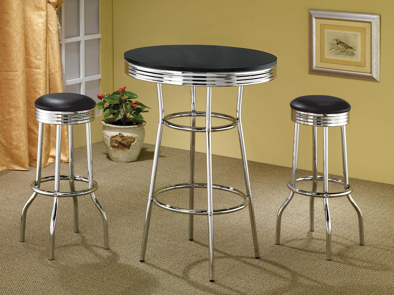 Retro Upholstered Metal Swivel Bar Stool Black (Set of 2) - 2408