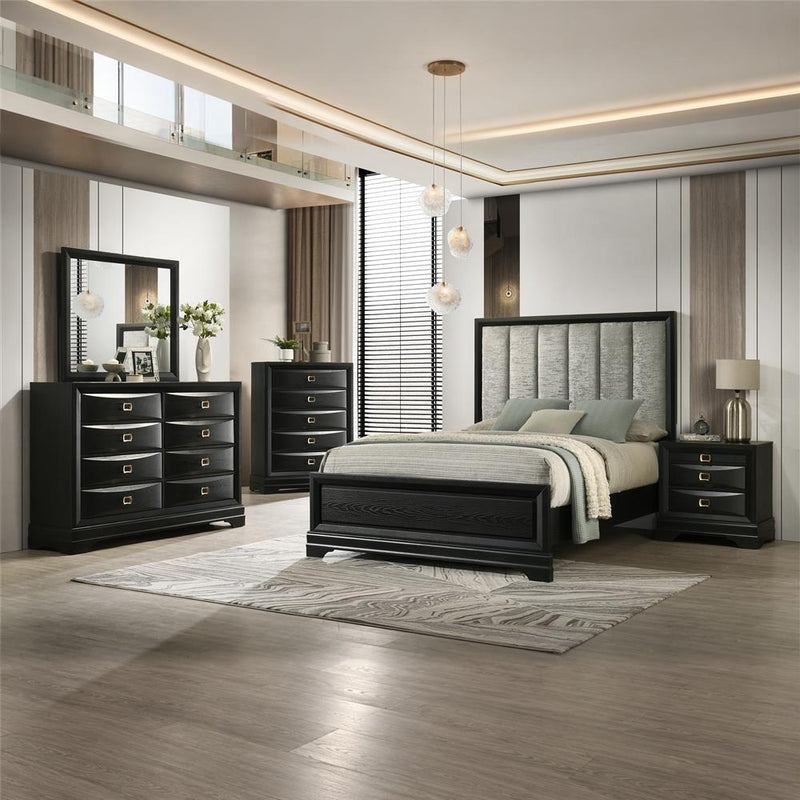 Rhodes - Black Queen Bed, Dresser, Mirror, Nightstand - B315-QDMN