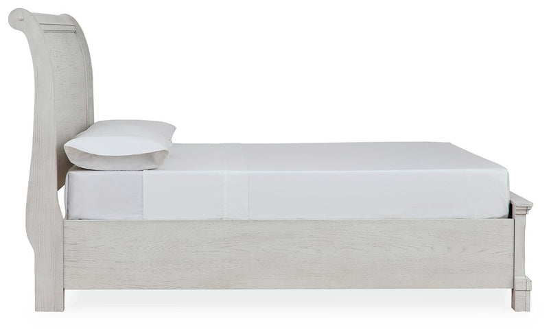 Robbinsdale Antique White Full Storage Sleigh Bed, Dresser, Mirror, Chest and Nightstand - B742B42