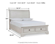 Robbinsdale Antique White Full Storage Sleigh Bed, Dresser, Mirror, Chest and Nightstand - B742B42