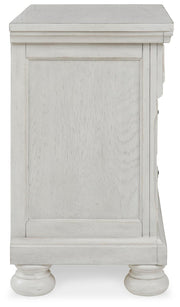 Robbinsdale Antique White Full Storage Sleigh Bed, Dresser, Mirror, Chest and Nightstand - B742B42