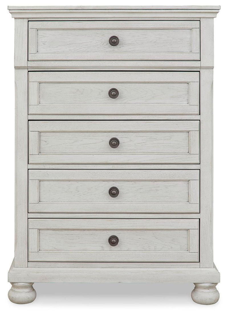 Robbinsdale Antique White Full Storage Sleigh Bed, Dresser, Mirror, Chest and Nightstand - B742B42