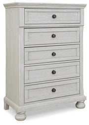 Robbinsdale Antique White Full Storage Sleigh Bed, Dresser, Mirror, Chest and Nightstand - B742B42