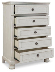 Robbinsdale Antique White Full Storage Sleigh Bed, Dresser, Mirror, Chest and Nightstand - B742B42