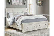 Robbinsdale Antique White King Sleigh Bed with Storage - Lara FurnitureKing Bed