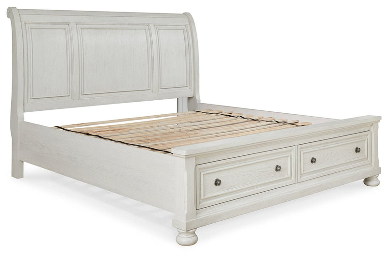 Robbinsdale Antique White King Sleigh Bed with Storage - Lara FurnitureKing Bed