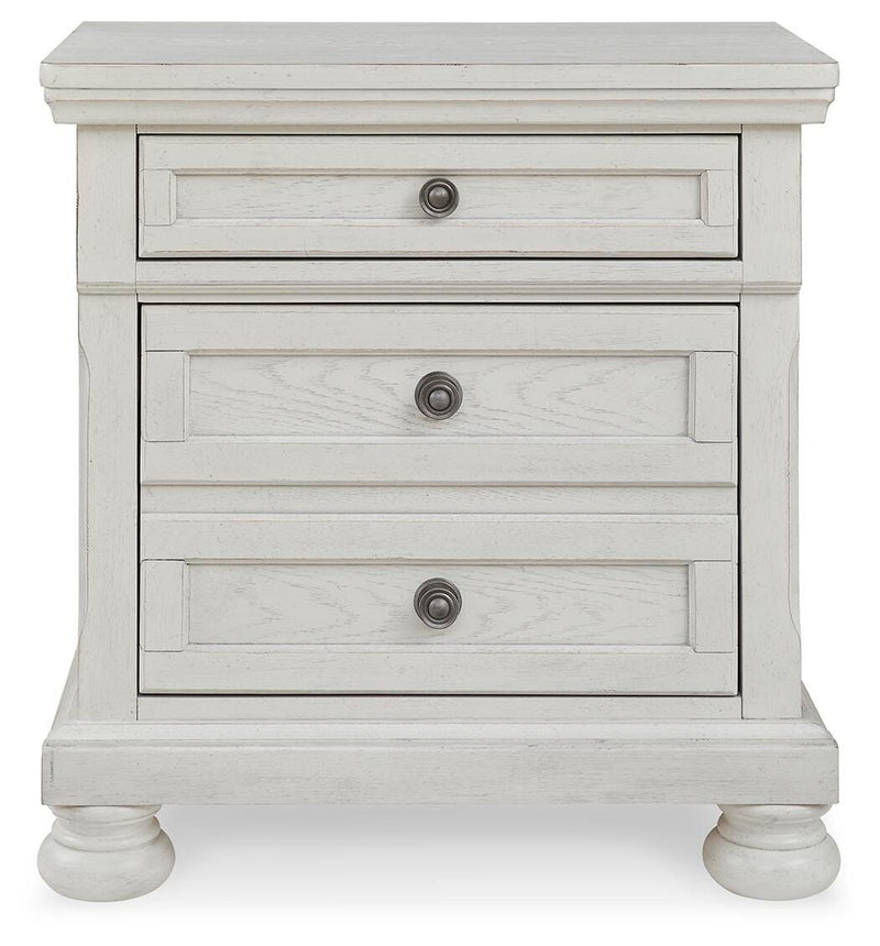 Robbinsdale Antique White King Storage Bed and 2 Nightstands - B742B37