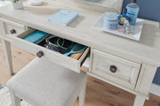 Robbinsdale Antique White Mirrored Vanity with Bench - Lara FurnitureVanity Set