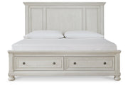 Robbinsdale Antique White Queen Panel Storage Bed - Lara FurnitureQueen Bed