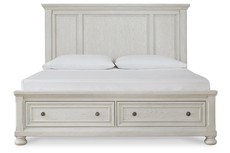 Robbinsdale Antique White Queen Panel Storage Bed - Lara FurnitureQueen Bed