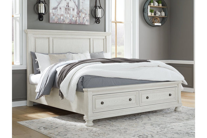 Robbinsdale Antique White Queen Panel Storage Bed - Lara FurnitureQueen Bed