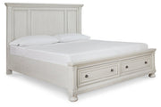 Robbinsdale Antique White Queen Panel Storage Bed - Lara FurnitureQueen Bed