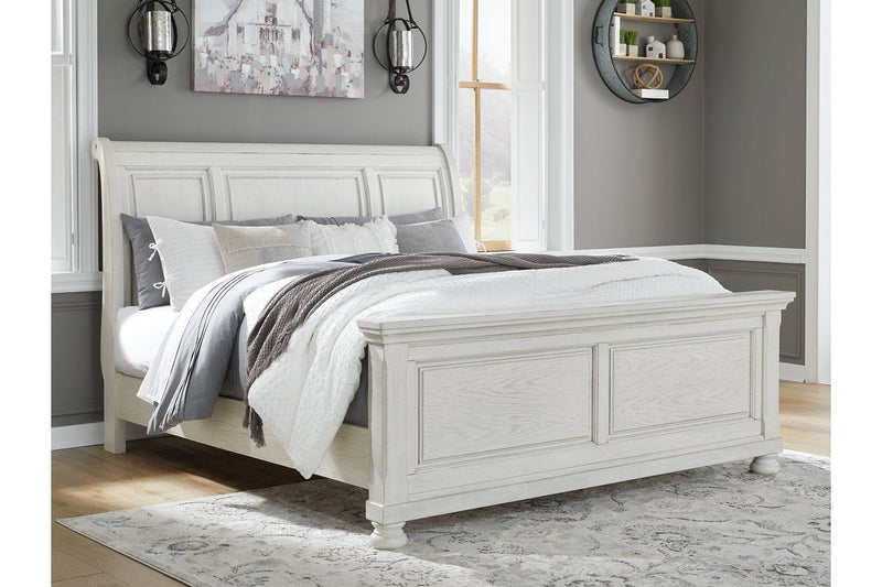Robbinsdale Antique White Queen Sleigh Bed - Lara FurnitureQueen Bed