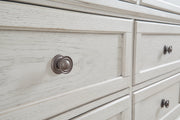 Robbinsdale California King Panel Bed with Mirrored Dresser in Antique White from Ashley - Lara Furniture