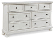 Robbinsdale California King Sleigh Bed with Storage with Mirrored Dresser in Antique White from Ashley - Lara Furniture