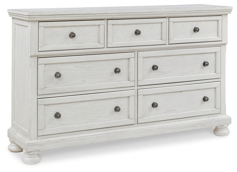 Robbinsdale California King Sleigh Bed with Storage with Mirrored Dresser in Antique White from Ashley - Lara Furniture